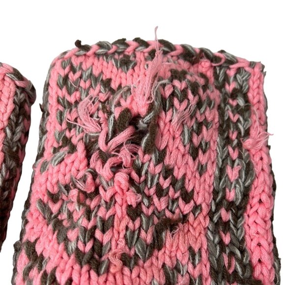 Handmade Pink and Gray Knitted Slippers High Calf 17d - Picture 8 of 8